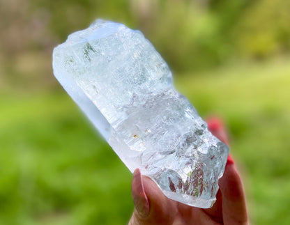 Double Terminated Aquamarine Natural Point Wand with Pleiadian Starbrary Glyphs Museum Grade