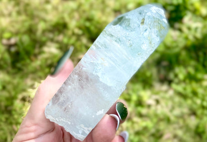 Double Terminated Aquamarine Natural Point Wand with Pleiadian Starbrary Glyphs Museum Grade
