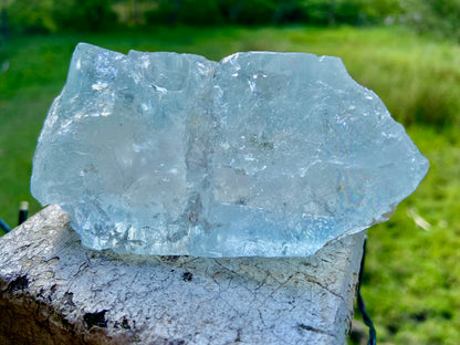 Double Terminated Aquamarine Natural Point Wand with Pleiadian Starbrary Glyphs Museum Grade