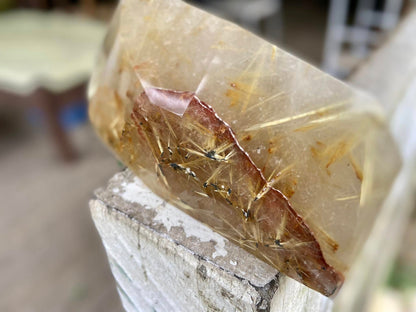 Rutile Quartz with Hematite Rutile Stars Polished Freeform