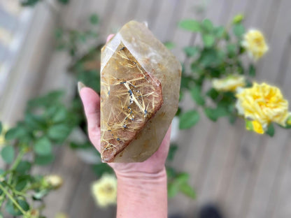 Rutile Quartz with Hematite Rutile Stars Polished Freeform