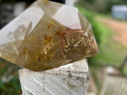Rutile Quartz with Hematite Rutile Stars Polished Freeform