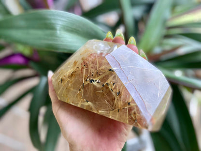 Rutile Quartz with Hematite Rutile Stars Polished Freeform