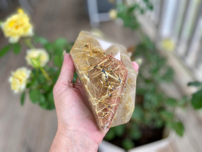 Rutile Quartz with Hematite Rutile Stars Polished Freeform