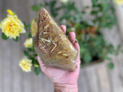 Rutile Quartz with Hematite Rutile Stars Polished Freeform