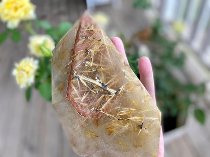 Rutile Quartz with Hematite Rutile Stars Polished Freeform