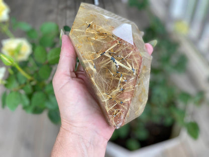 Rutile Quartz with Hematite Rutile Stars Polished Freeform