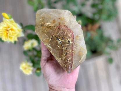 Rutile Quartz with Hematite Rutile Stars Polished Freeform