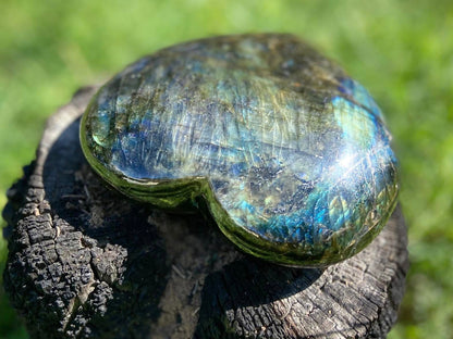 Vibrant Polished Labradorite Heart with Blues Green And Golds High Grade