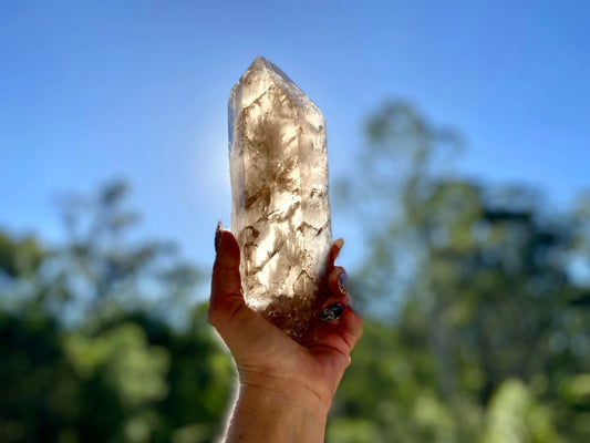 Left Time Link Elestial Smokey Citrine Quartz Lemurian Seed With Pleiadian Starbrary and Diamond Window