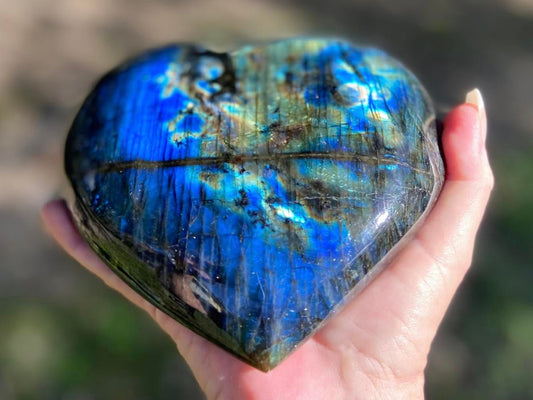 Vibrant Polished Labradorite Heart with Blues Green And Golds High Grade