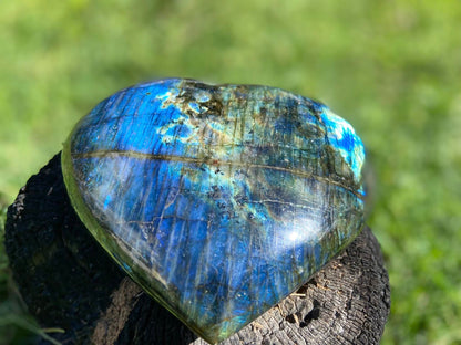 Vibrant Polished Labradorite Heart with Blues Green And Golds High Grade