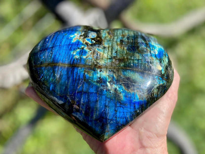 Vibrant Polished Labradorite Heart with Blues Green And Golds High Grade