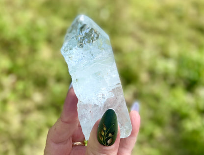 Double Terminated Aquamarine Natural Point Wand with Pleiadian Starbrary Glyphs Museum Grade
