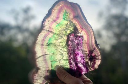 Rainbow Fluorite Crystal Rainbow Fluorite Slab | Intuition + Clarity + Balance | Third Eye Chakra | 919 Grams