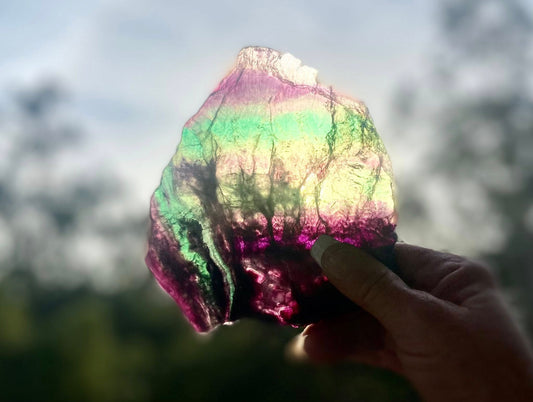 Rainbow Fluorite Crystal Rainbow Fluorite Slab | Intuition + Clarity + Balance | Third Eye Chakra | 510 Grams
