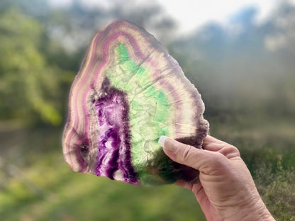 Rainbow Fluorite Crystal Rainbow Fluorite Slab | Intuition + Clarity + Balance | Third Eye Chakra | 919 Grams