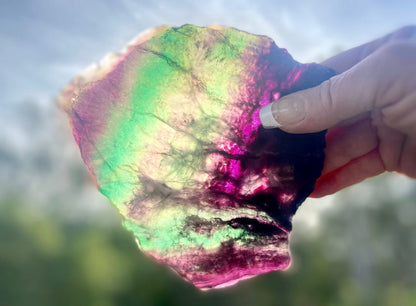 Rainbow Fluorite Crystal Rainbow Fluorite Slab | Intuition + Clarity + Balance | Third Eye Chakra | 510 Grams