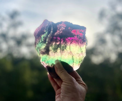 Rainbow Fluorite Crystal Rainbow Fluorite Slab | Intuition + Clarity + Balance | Third Eye Chakra | 510 Grams