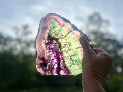 Rainbow Fluorite Crystal Rainbow Fluorite Slab | Intuition + Clarity + Balance | Third Eye Chakra | 919 Grams