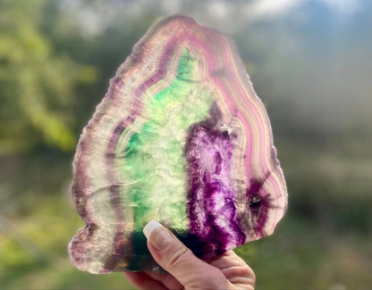 Rainbow Fluorite Crystal Rainbow Fluorite Slab | Intuition + Clarity + Balance | Third Eye Chakra | 919 Grams