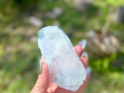 Double Terminated Aquamarine Natural Point Wand with Pleiadian Starbrary Glyphs Museum Grade