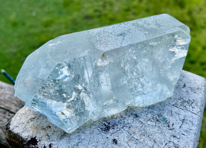 Double Terminated Aquamarine Natural Point Wand with Pleiadian Starbrary Glyphs Museum Grade