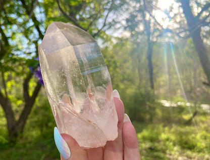 Natural Self Healed Tangerine Quartz with Lemurian Striations and Lightening Strike Collectors Crystal