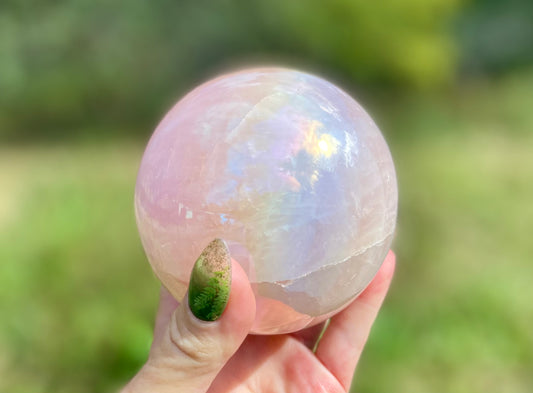 Angel Aura Rose Quartz Sphere: Heart & Higher Wisdom Healing Crystal