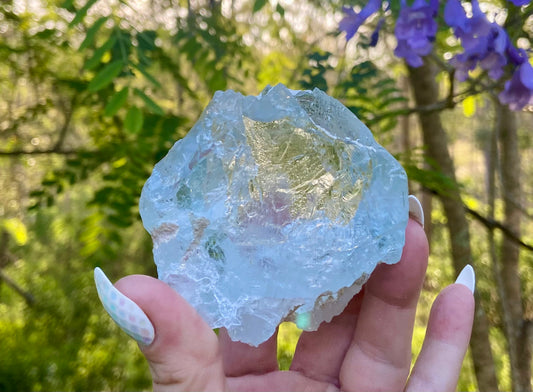 Etched Aquamarine Naturally Double Terminated Rainbow Inclusions Museum Grade  1935 Carats