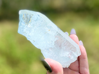 Double Terminated Aquamarine Natural Point Wand with Pleiadian Starbrary Glyphs Museum Grade