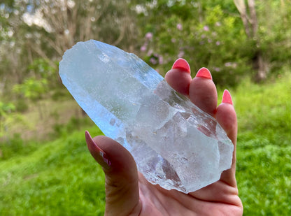 Double Terminated Aquamarine Natural Point Wand with Pleiadian Starbrary Glyphs Museum Grade
