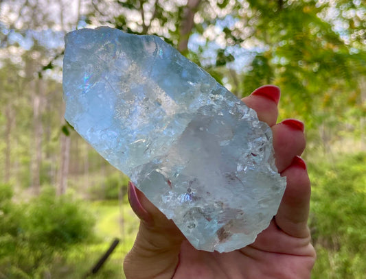 Double Terminated Aquamarine Natural Point Wand with Pleiadian Starbrary Glyphs Museum Grade