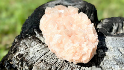 Apophyllite Crystal with Peach Stilbite Cluster