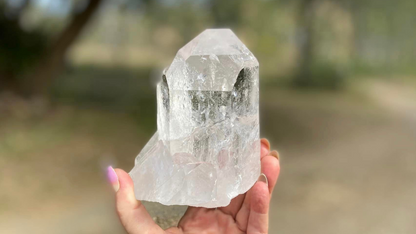 Lemurian Seed Natural Point Quartz Timekeeper with Bridge and Rainbows and Etching