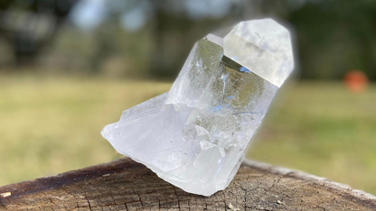 Lemurian Seed Natural Point Quartz Timekeeper with Bridge and Rainbows and Etching