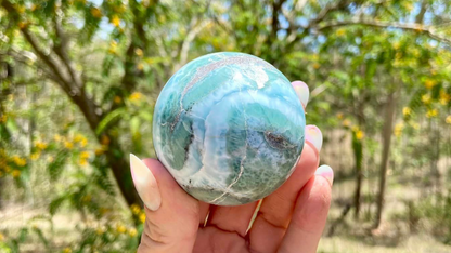 Rare AAA Grade Larimar Sphere | 252g | Atlantis Stone | Soothing & Balancing Crystal | Emotional Healing | Dominican Republic