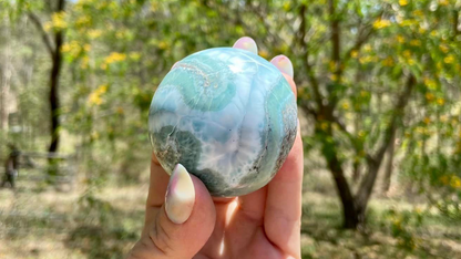 Rare AAA Grade Larimar Sphere | 252g | Atlantis Stone | Soothing & Balancing Crystal | Emotional Healing | Dominican Republic