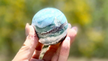 Rare AAA Grade Larimar Sphere | 252g | Atlantis Stone | Soothing & Balancing Crystal | Emotional Healing | Dominican Republic