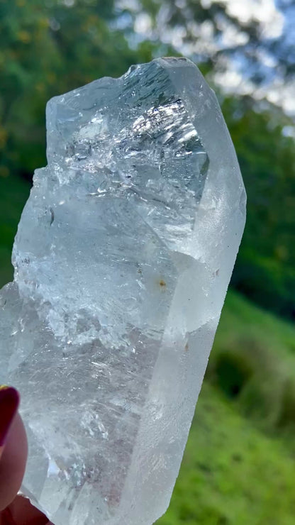 Double Terminated Aquamarine Natural Point Wand with Pleiadian Starbrary Glyphs Museum Grade