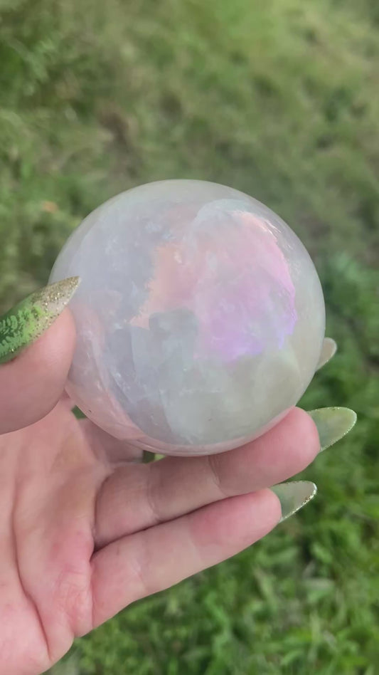 Angel Aura Rose Quartz Sphere: Heart & Higher Wisdom Crystal (310g, 19cm Circumference)