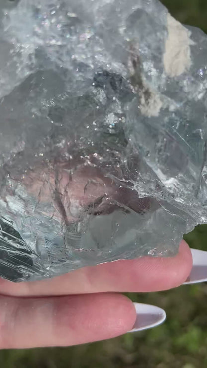 Etched Aquamarine Naturally Double Terminated Rainbow Inclusions Museum Grade  1935 Carats